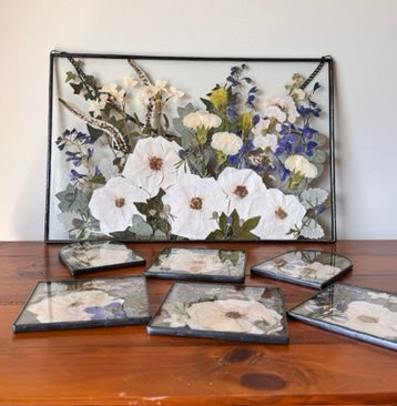 Set of blue and white pressed flowers. Great little add-ons for gifts for bridesmaid or parents