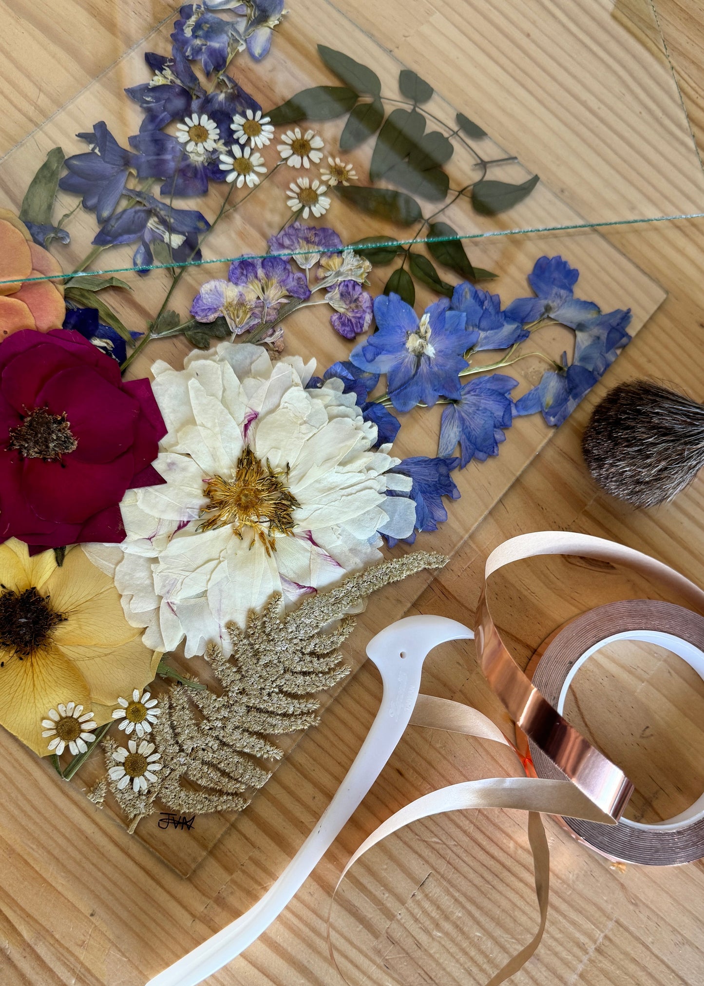 Pressed flower art with copperfoil 