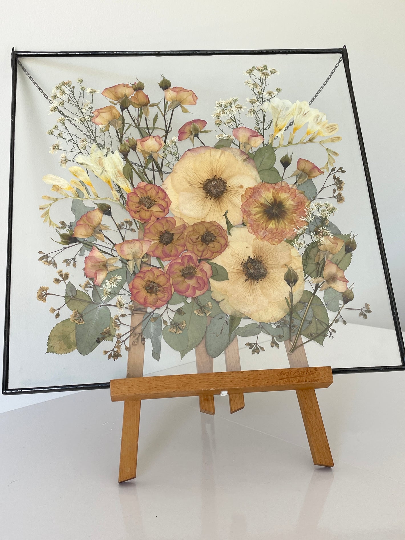 Pressed orange roses, pressed freesia