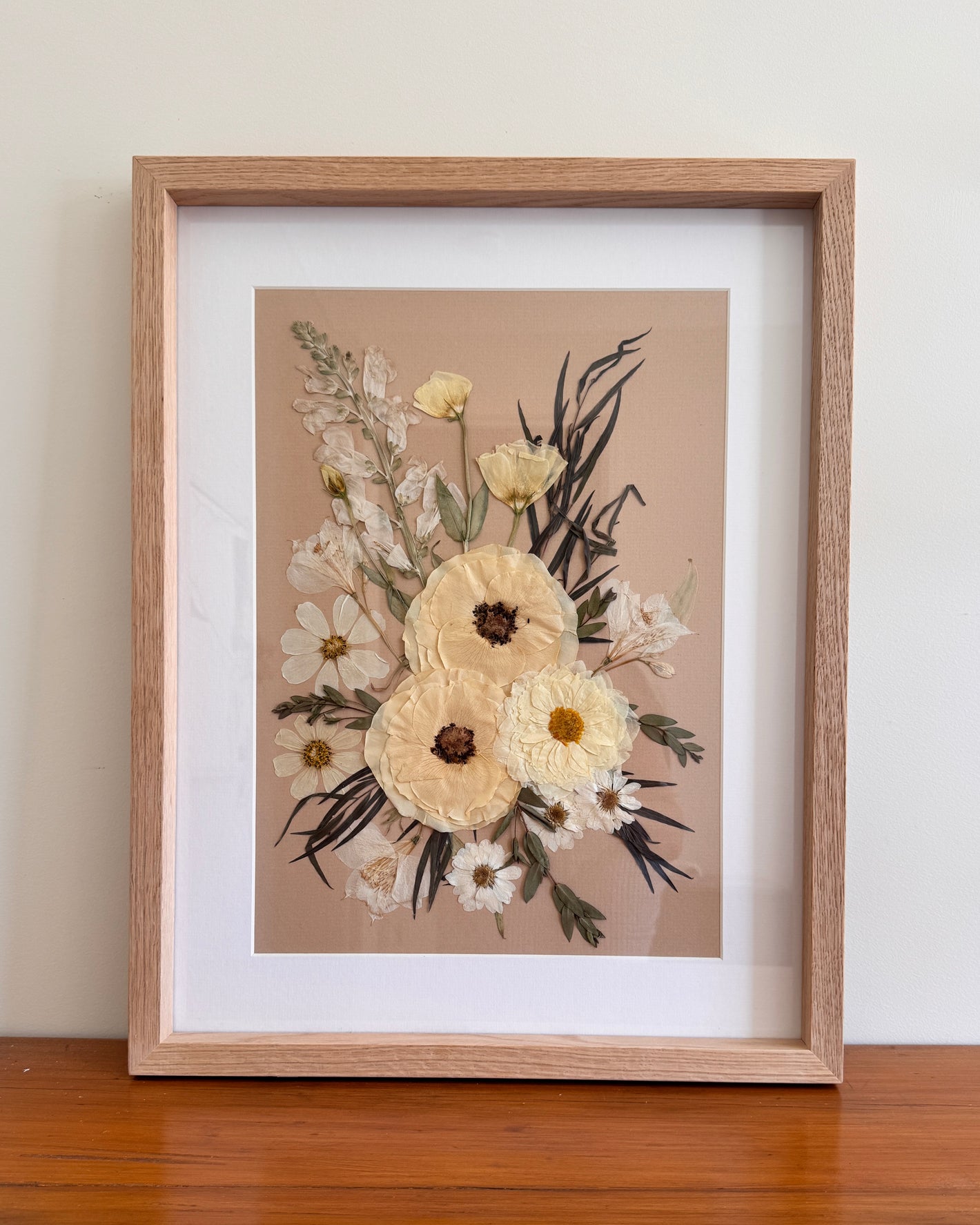 Original pressed flower art using real bridal bouquet