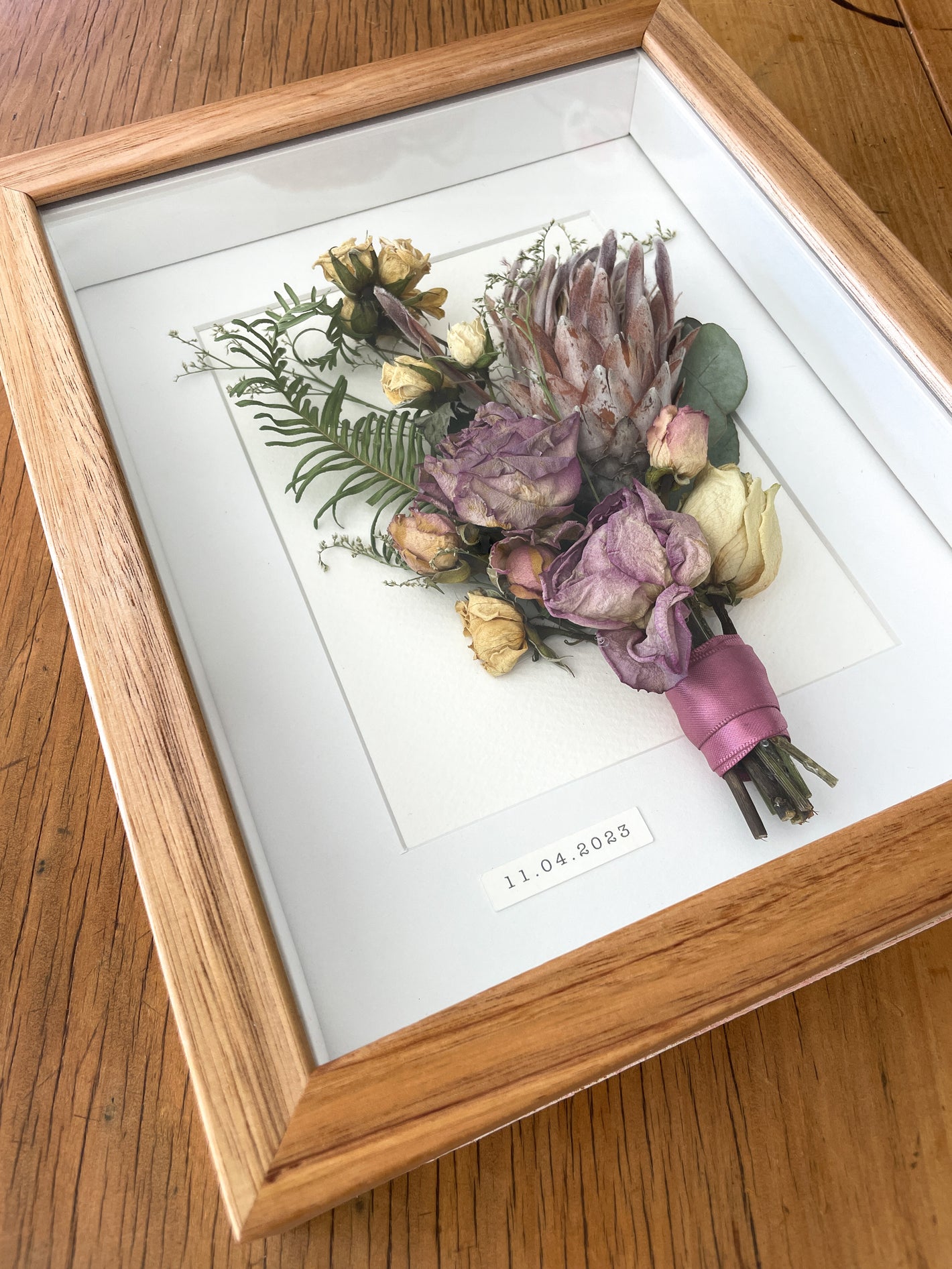 Shadow box framed wedding bouquet, preserved bridal bouquet