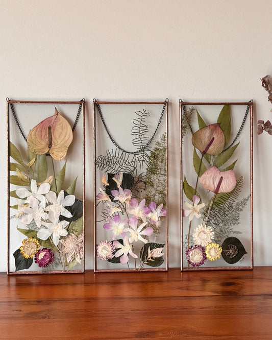 The Triptych - 3 piece framed pressed flower art