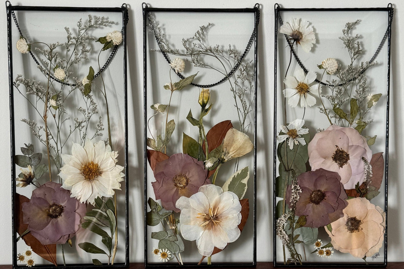 Triptych Framed Pressed Flower Wall Art